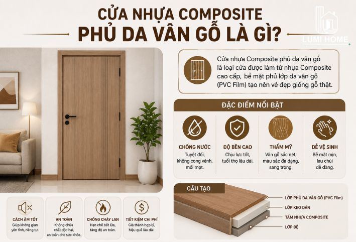 Cửa nhựa Composite phủ da vân gỗ là gì? Cấu tạo và ưu điểm