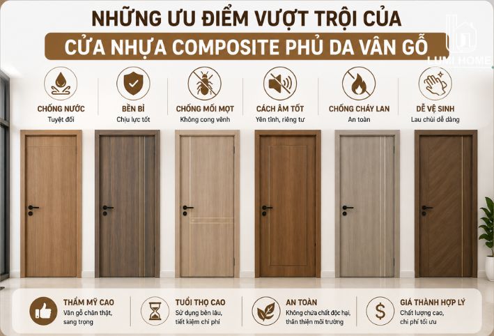 Những ưu điểm vượt trội của cửa nhựa Composite phủ da vân gỗ