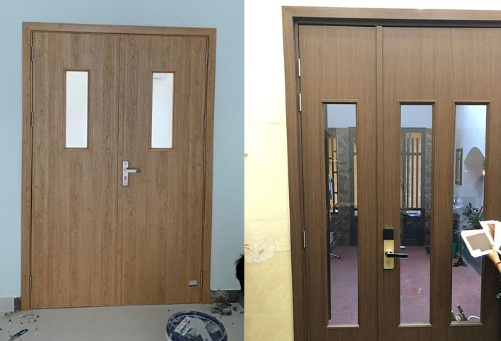 CỬA NHỰA COMPOSITE Ô KÍNH VÂN GỖ