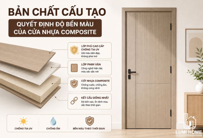 Bản chất cấu tạo quyết định độ bền màu của cửa nhựa Composite