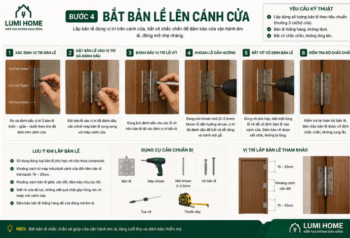 Bắt bản lề lên cánh cửa nhựa composite