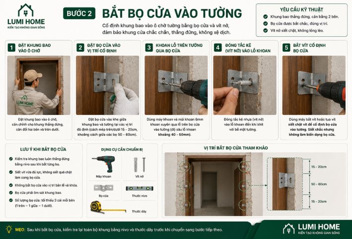 Bắt bọ cửa vào tường chuẩn kỹ thuật