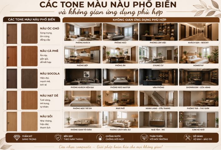 Tổng hợp các tone màu nâu phổ biến và không gian ứng dụng phù hợp