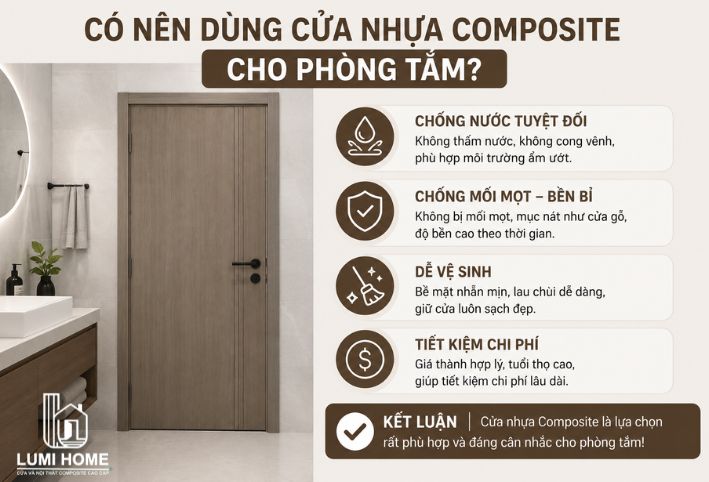 Có nên dùng cửa nhựa Composite cho phòng tắm, nhà vệ sinh không?