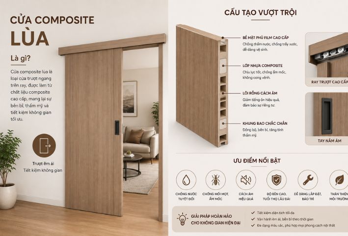 Cửa composite lùa là gì? Khám phá cấu tạo vượt trội và bền bỉ