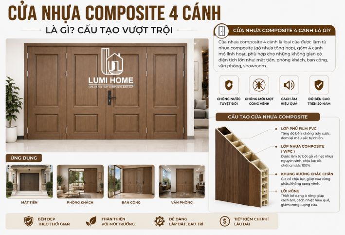 Cửa nhựa composite 4 cánh là gì và chi tiết cấu tạo vượt trội của sản phẩm