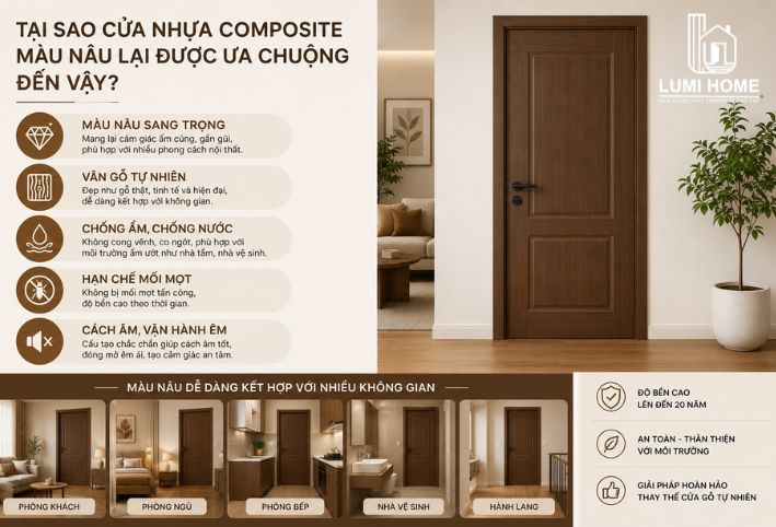 Tại sao cửa nhựa Composite màu nâu được ưa chuộng trong nội thất