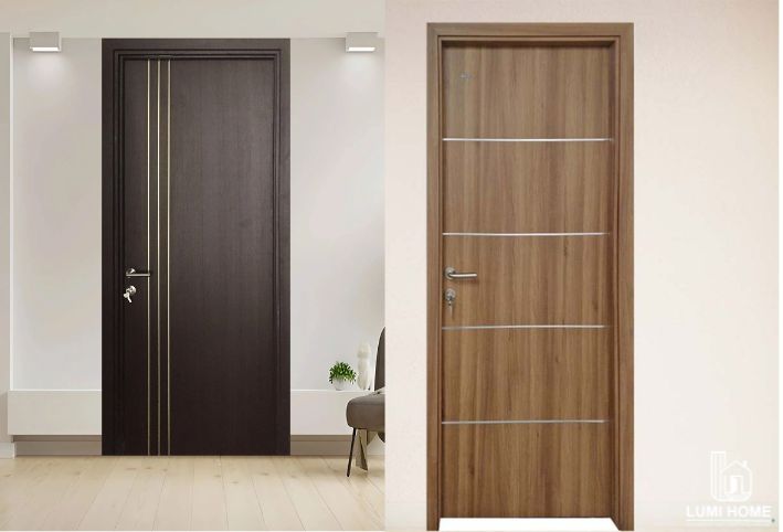 Mẫu cửa nhựa composite phẳng kết hợp chỉ nhôm sang trọng và hiện đại