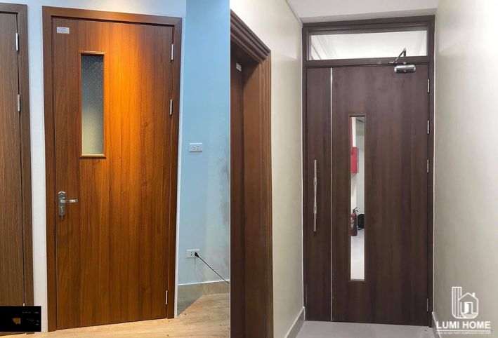 Mẫu cửa nhựa composite khoét ô kính lấy sáng hiện đại, đẹp mắt
