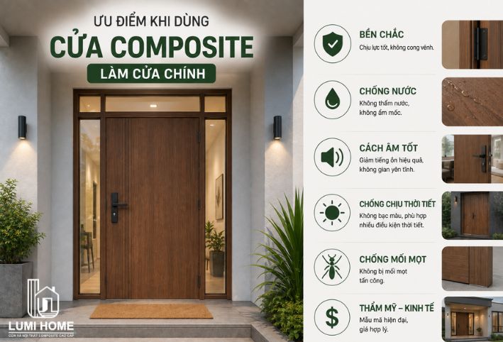 Đánh giá ưu điểm khi dùng cửa composite làm cửa chính