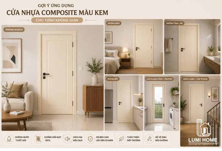 Gợi ý ứng dụng cửa nhựa Composite màu kem cho từng không gian sống