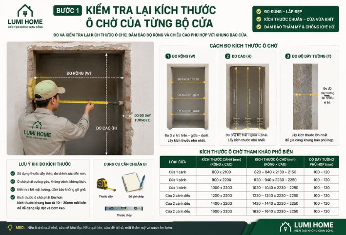 Kiểm tra kích thước ô chờ của từng bộ cửa