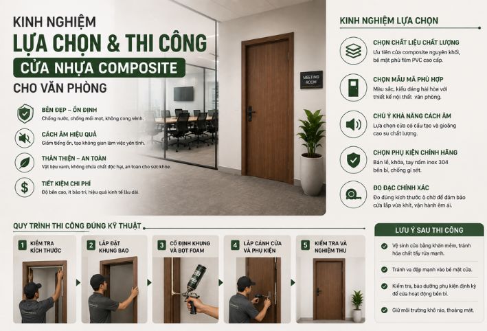 Kinh nghiệm lựa chọn và thi công cửa nhựa composite cho văn phòng