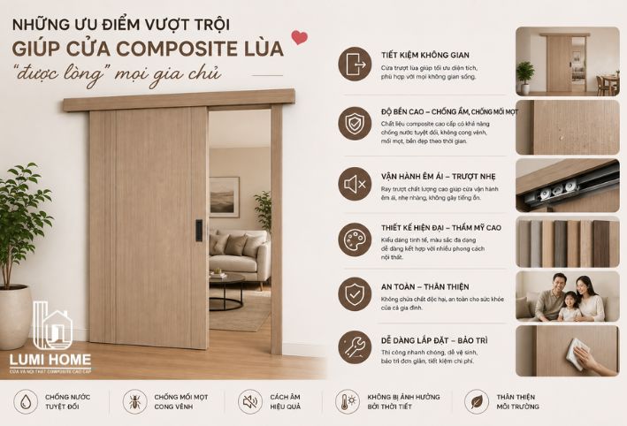 Những ưu điểm vượt trội của cửa composite lùa trong thiết kế nội thất