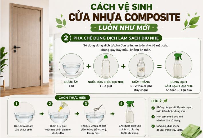 Hướng dẫn cách pha chế dung dịch làm sạch dịu nhẹ an toàn cho cửa nhựa gỗ composite
