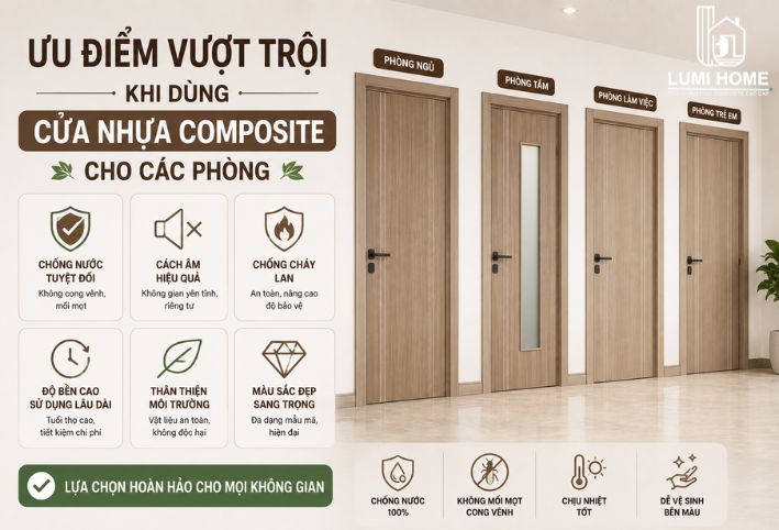 Ưu điểm vượt trội khi dùng cửa nhựa Composite cho các phòng