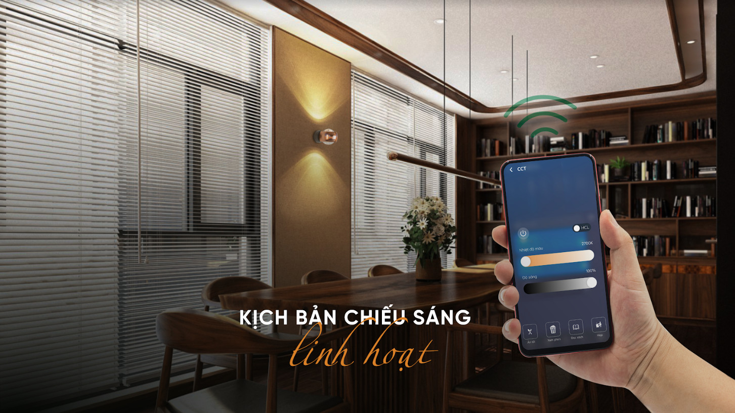 Đèn có thể tạo kịch bản chiếu sáng linh hoạt với hệ sinh thái smarthome