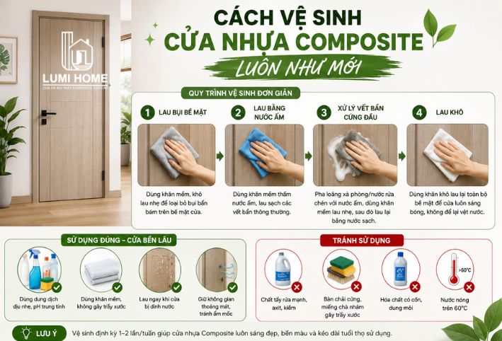 Cách vệ sinh cửa nhựa composite đúng cách giúp bề mặt luôn sạch đẹp như mới