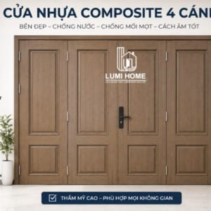 Mẫu cửa nhựa composite 4 cánh cao cấp thiết kế sang trọng cho không gian lớn