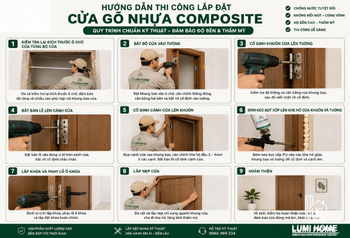 Lắp đặt cửa nhựa composite chuẩn kỹ thuật